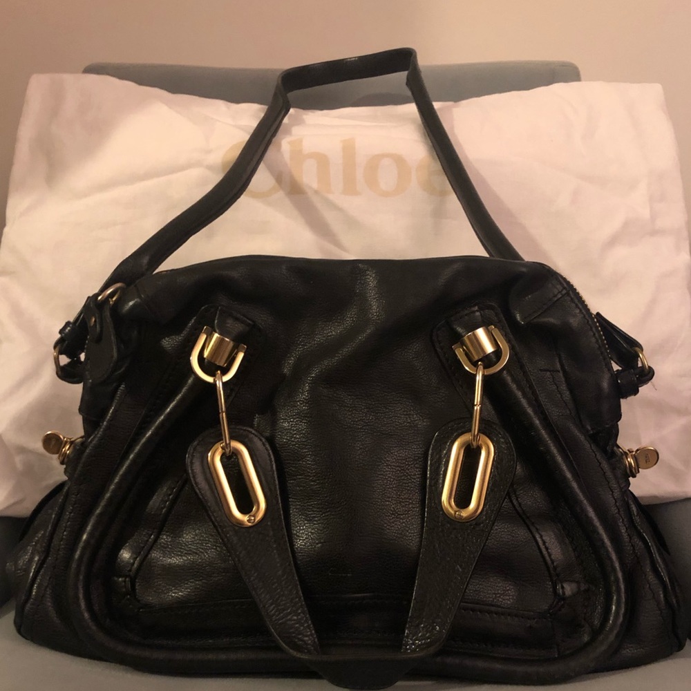 Chloe Black Shoulder Bag with Gold Accents